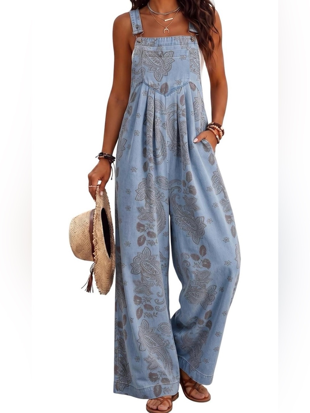 NWOT Floral Denim Overalls | Small | Wide Leg Baggy Boho Jumpsuit| SO SOFT!